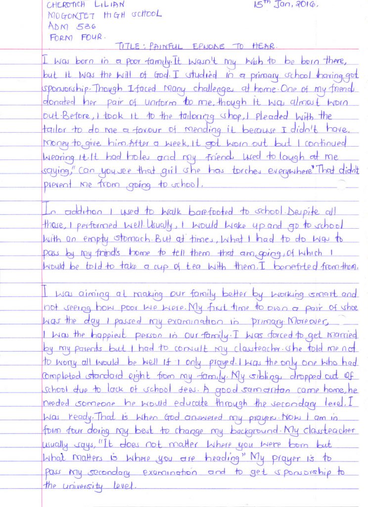 Lilian Cherotich 6th Comp 1st Pl essay Mogonjet May 2016