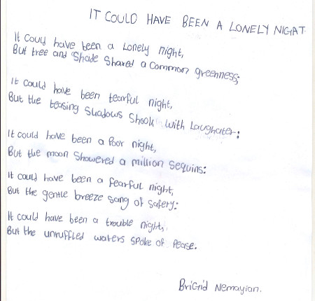 Brigid Nemayian Lonely Night poem Namelok Nov 2014