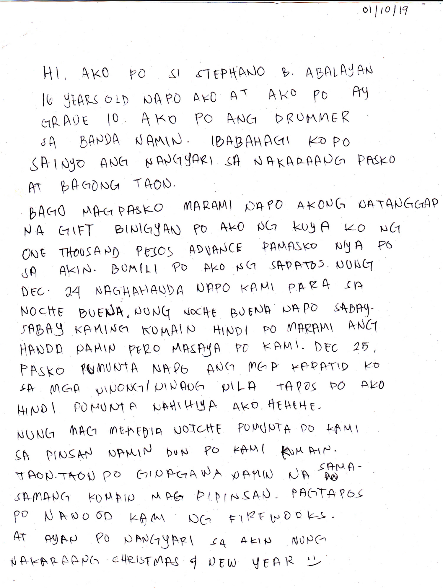 Stephano Abalayan essay on Xmas CM SIAC Mar 2019