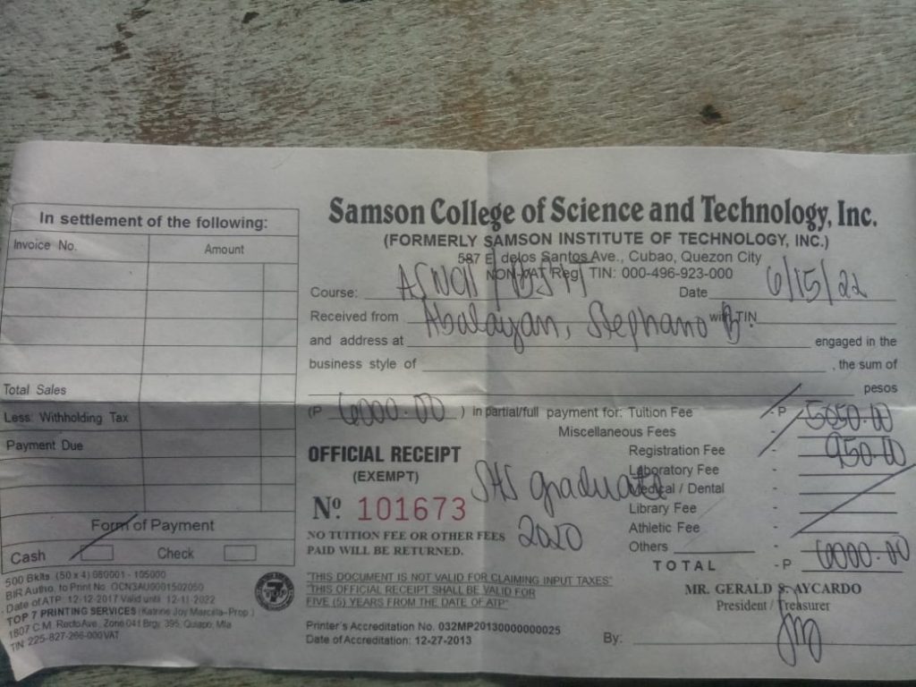 Stephano-College receipt-summer22 Stephano College receipt summer 2022